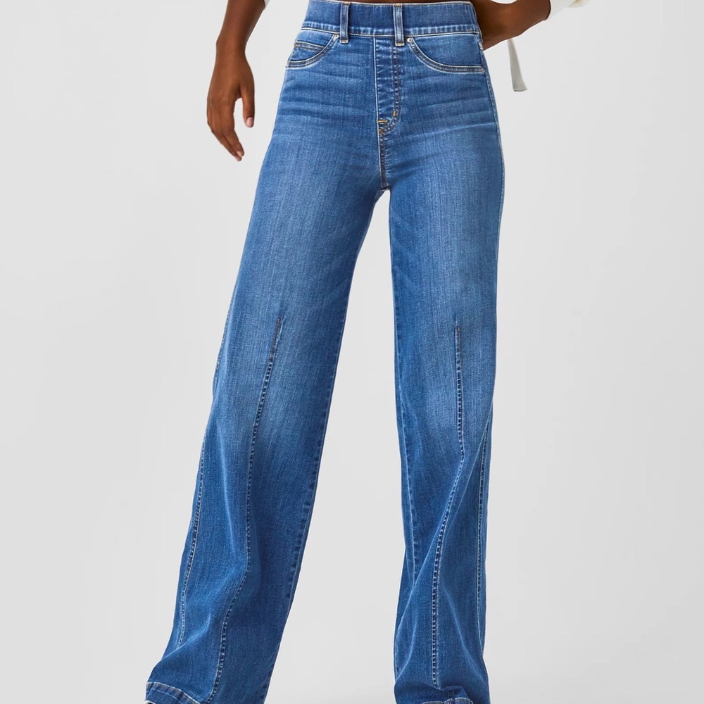 SPANX Women's Wide Leg Blue Jeans